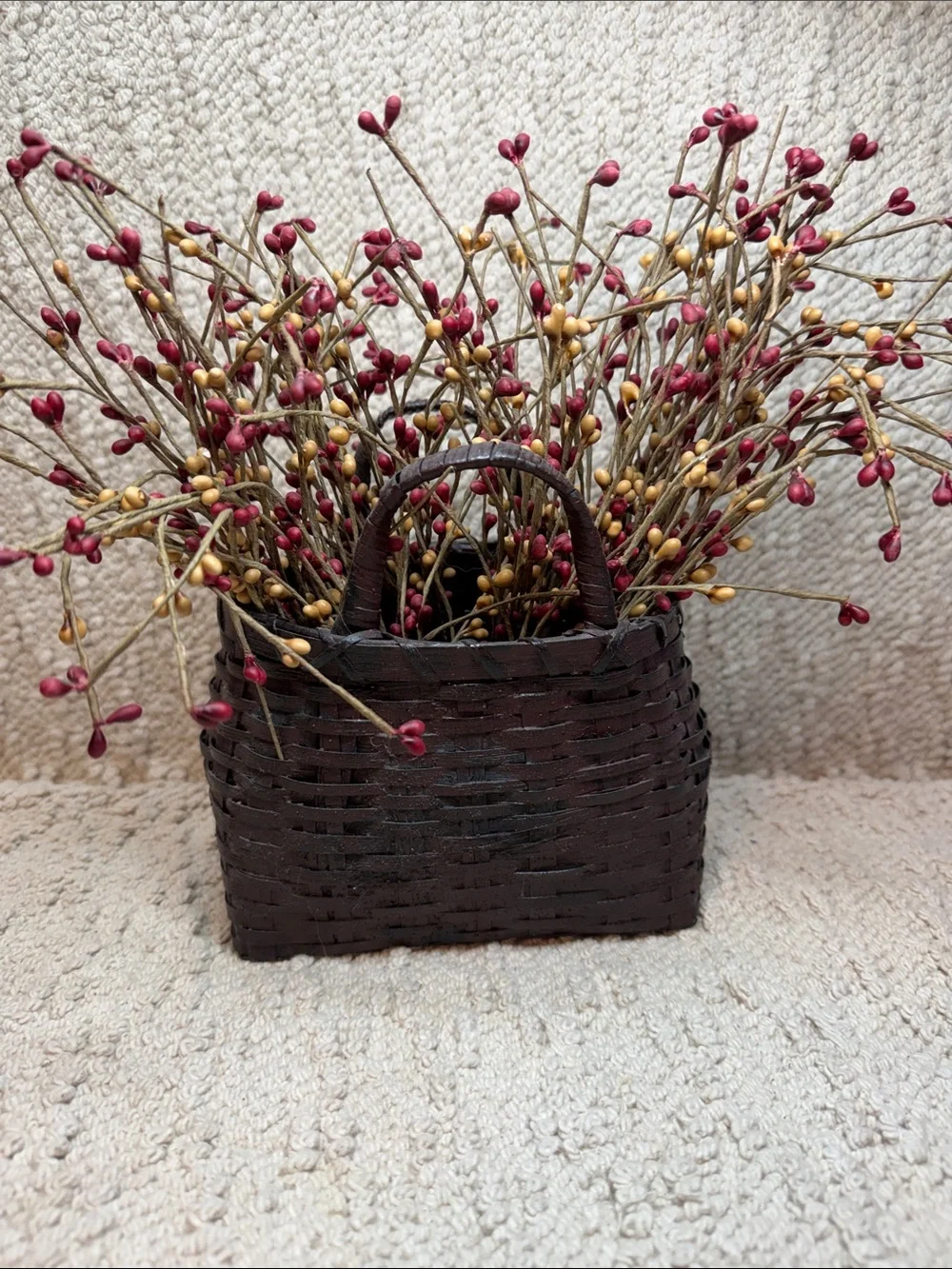 Primitive Rustic Brown Woven Accent Basket with Star Details
